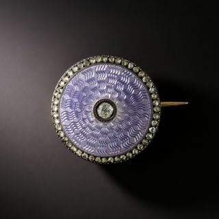 Antique Faberge Guilloche Enamel and Diamond Button Pin - 2