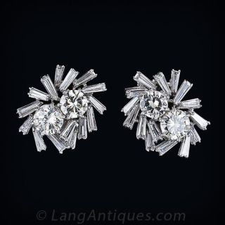 Fabulous Double Diamond and Baguette Diamond Earrings in Platinum