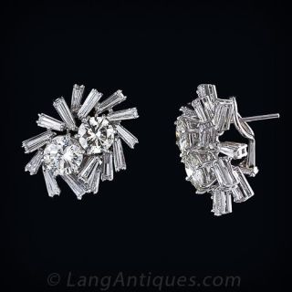 Fabulous Double Diamond and Baguette Diamond Earrings in Platinum
