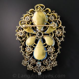 Fabulous French Art Nouveau Opal and Diamond Brooch