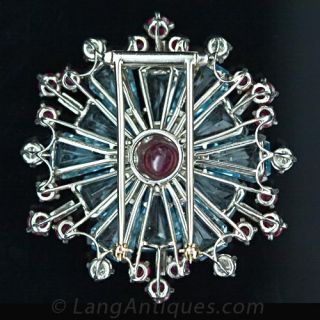 Fabulous 'Oscar Heyman' Retro Aqua and Ruby Snowflake Pin