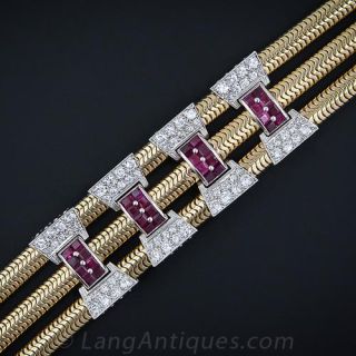 Fabulous Retro Ruby and Diamond  Slide Bracelet
