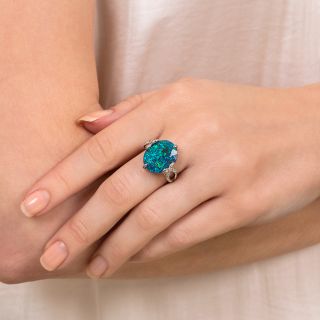Faceted Black Opal and Diamond Ring 