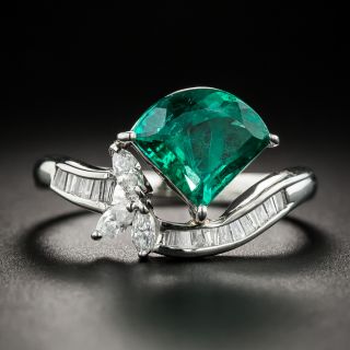 Fan-Shaped 1.68 Carat Emerald and Diamond Ring - 1