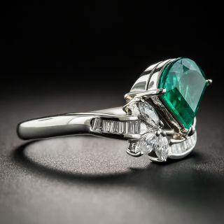 Fan-Shaped 1.68 Carat Emerald and Diamond Ring