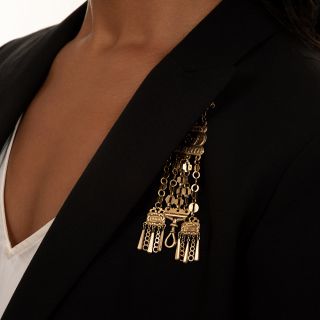 Fanciful French Tri-Color Gold Watch Fob/Brooch