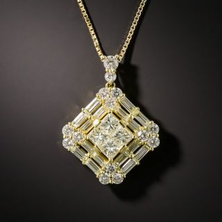 Fancy 18K Square Diamond Pendant - 1