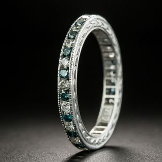 Fancy Blue (Treated) and White Diamond Eternity Band - Size 6 1/2 - 3
