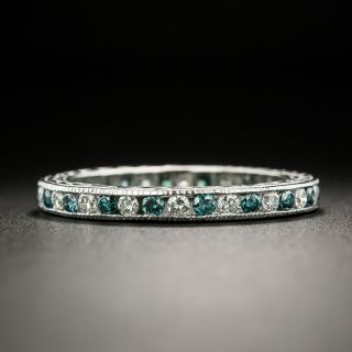 Fancy Blue (Treated) and White Diamond Eternity Band - Size 6 1/2