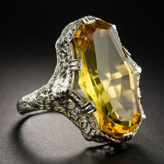 Fancy Cut Citrine Art Deco Filigree Ring 