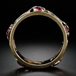 Fancy Four-Color Gold, Diamond and Ruby Band