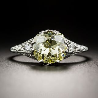 Fancy Intense Yellow 2.02 Carat Cushion-Cut Diamond Art Deco Solitaire