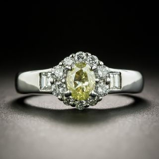Fancy Intense Yellow .52 Carat Oval-Cut Diamond Halo Ring - GIA - 3