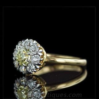 Fancy Light Yellow and Diamond Cluster Ring