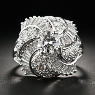 Fancy Platinum and Diamond Cocktail Ring - 1