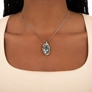 Fancy Shape 10.12 Carat Aquamarine and Diamond Pendant