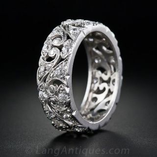 Fancy Vintage Platinum Diamond Wedding Band