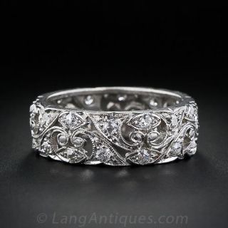 Fancy Vintage Platinum Diamond Wedding Band