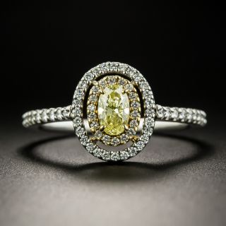 Fancy Yellow .38 Carat Oval-Cut Diamond Halo Ring - 2