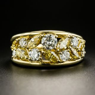 Fancy Yellow and White Diamond Band Ring - 2