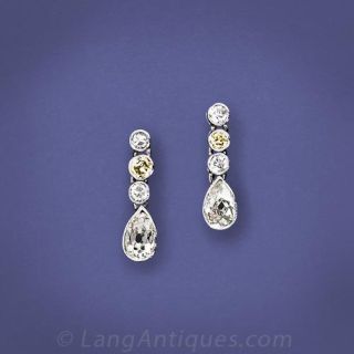 Fancy Yellow and White Diamond Drop Earrings