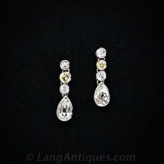 Fancy Yellow and White Diamond Drop Earrings