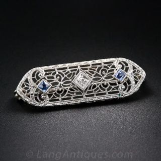 Filigree Diamond and Sapphire Pin