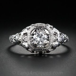 Filigree Diamond Solitaire Engagement Ring