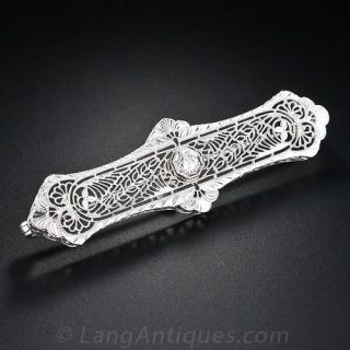 Filigree Single Diamond Bar Pin