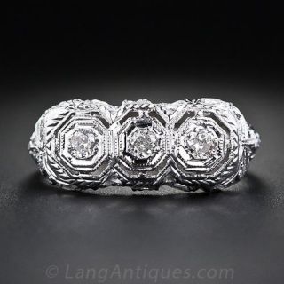 Filigree Three-Stone Diamond Ring - 2