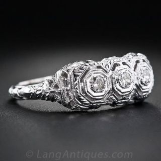 Filigree Three-Stone Diamond Ring