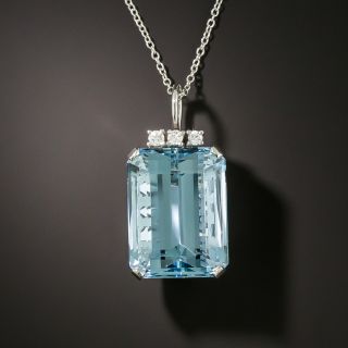 Fine 19.50 Carat Aquamarine and Diamond Pendant Necklace - 4