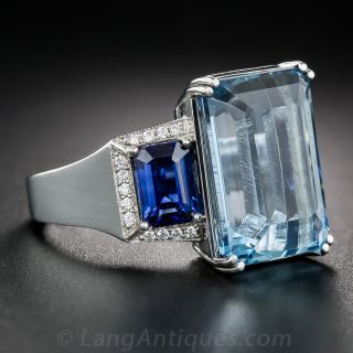 Fine Aquamarine, Sapphire, and Diamond Ring