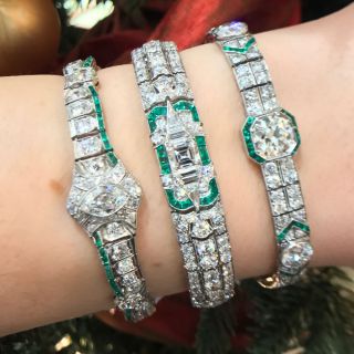 Fine Art Deco Diamond and Calibre Emerald Bracelet