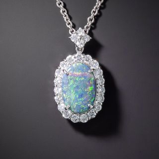 Fine Black Opal and Diamond Halo Necklace - 3