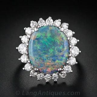 Fine Black Opal and Diamond Ring