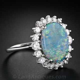 Fine Black Opal and Diamond Ring