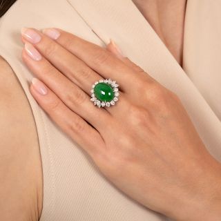 Fine Estate Natural Burmese Jade and Diamond Ring - GIA 