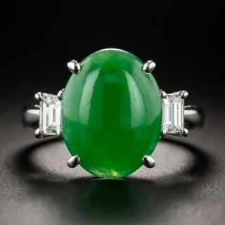 Fine Natural Burma Jade and Diamond Ring - 6