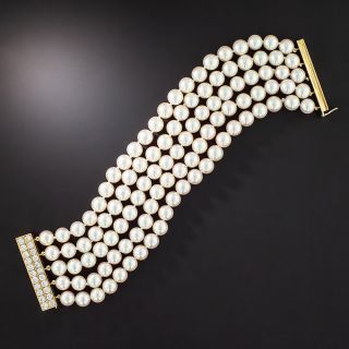 Five-Strand Cultured Pearl and Diamond Bracelet - 2