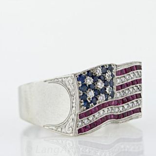 Flag Ring set with Ruby, Sapphire and Diamond