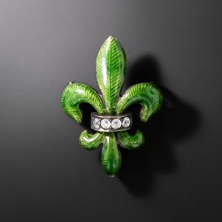 Fleur de Lys Enamel and Diamond Brooch by Riker Bros.  - 2