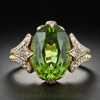 Fleur de Lys Peridot and Diamond Ring