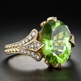 Fleur de Lys Peridot and Diamond Ring