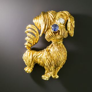 Floppy Eared Dog Diamond and Sapphire Brooch - 2