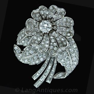 Floral 1950's Diamond Brooch - 1