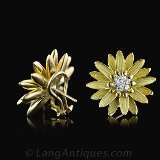 Floral Motif Diamond Cluster Earrings
