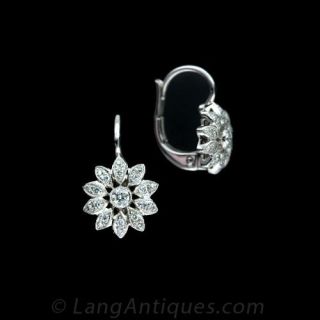 Flower Motif Diamond Drop Earrings