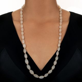 Fluted Creamy Chalcedony and Gold Bead Necklace