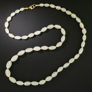 Fluted Creamy Chalcedony and Gold Bead Necklace - 2